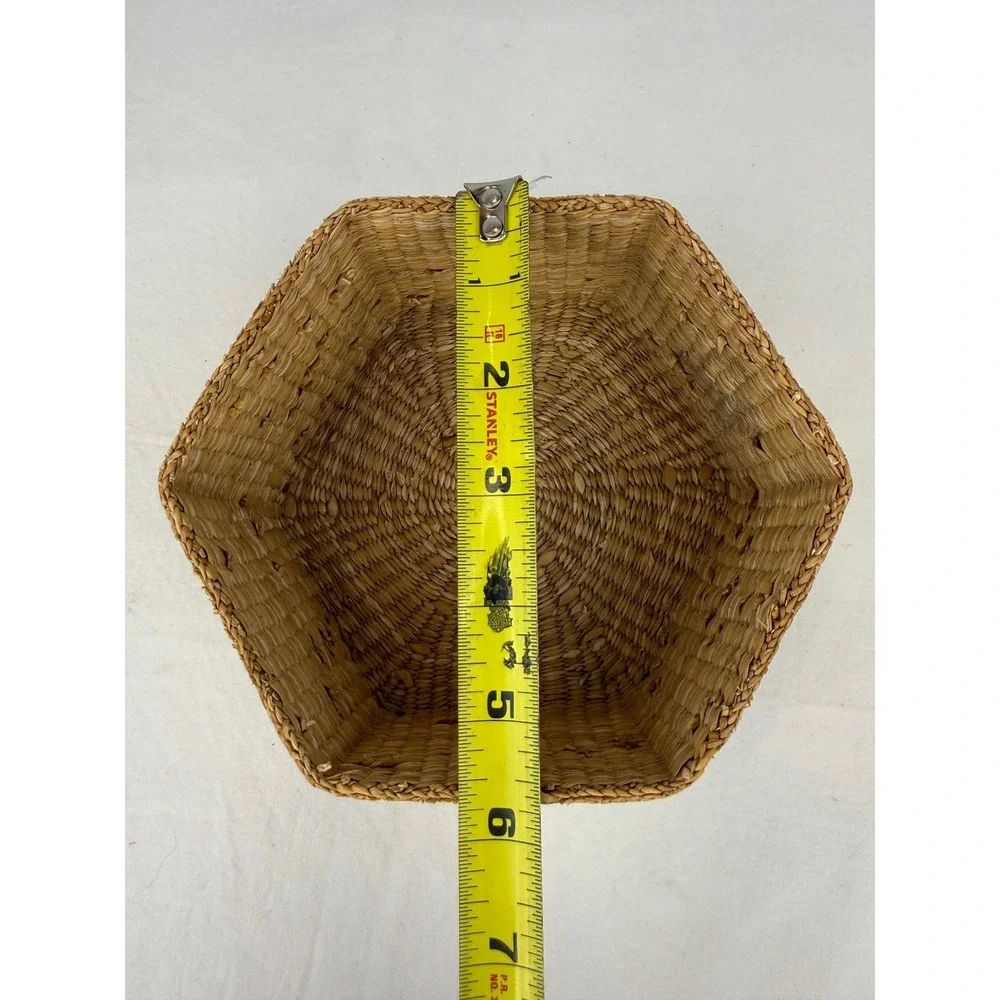 Vintage Cottage Hexagon‎ Woven Seagrass Basket w/Lid Boho Storage Decorative Box
